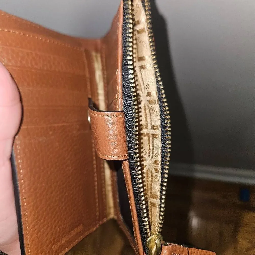 Lodis Pebbled Leather Zip Card Wallet in Brown/Black